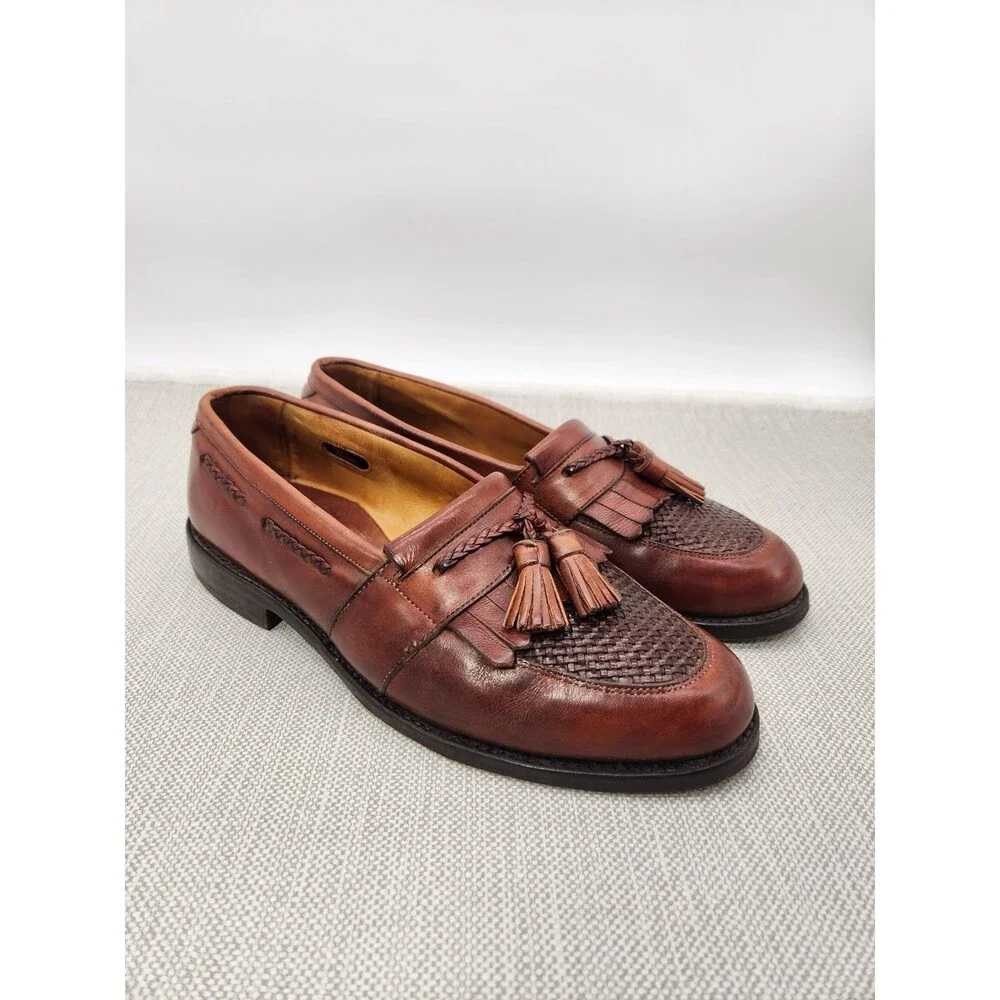 Allen Edmonds Cody 10 C Loafer Brown Leather Dress Shoes Tassel Kiltie  Woven